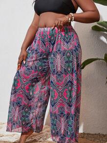 SHEIN Slayr Plus Allover Print Wide Leg Cover Up Pants - Multicolor - View 2