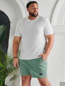 Manfinity Men Plus Striped Print Tee & Shorts - Multicolor - View 3