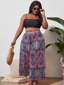 SHEIN Slayr Plus Allover Print Wide Leg Cover Up Pants - Multicolor - View 3