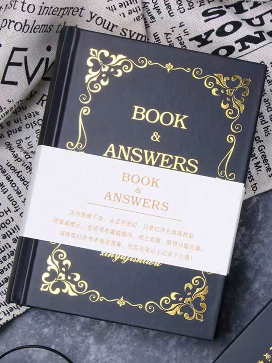 1pc Letter Graphic Book Of Answer, Vintage Portable Book For Adult - Black - View 1