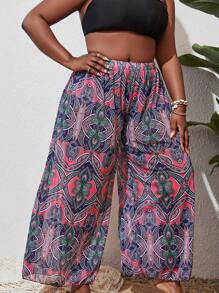 SHEIN Slayr Plus Allover Print Wide Leg Cover Up Pants - Multicolor - View 5