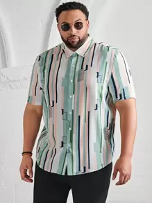 Manfinity Men Plus Striped Print Shirt - Multicolor - View 1