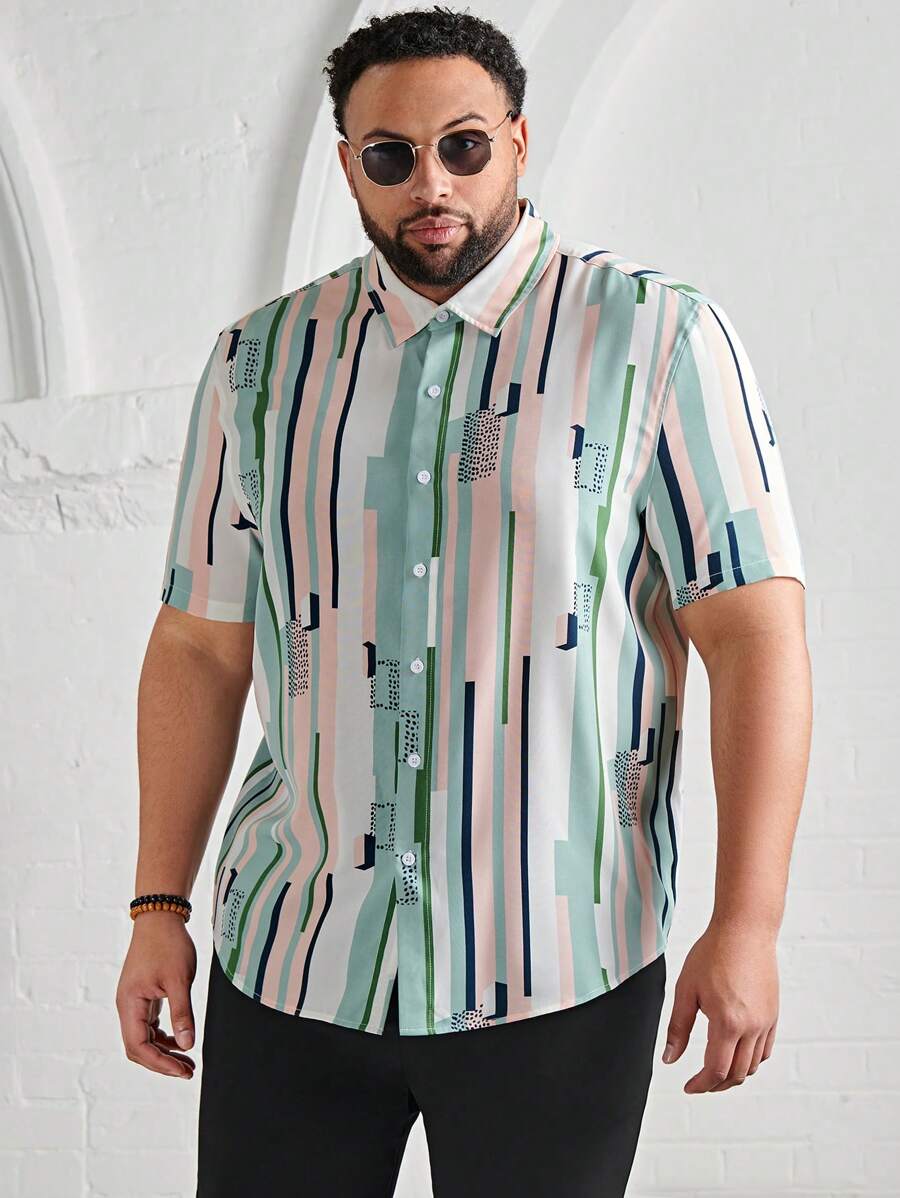 Manfinity Men Plus Striped Print Shirt - Multicolor - View 1