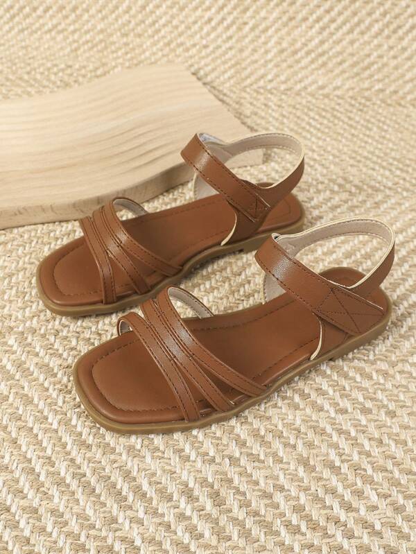 Girls Open Toe Hook-and-loop Fastener Design Ankle Strap Sandals, Elegant Outdoor Flat Sandals