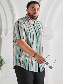 Manfinity Men Plus Striped Print Shirt - Multicolor - View 3