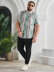 Manfinity Men Plus Striped Print Shirt - Multicolor - View 6