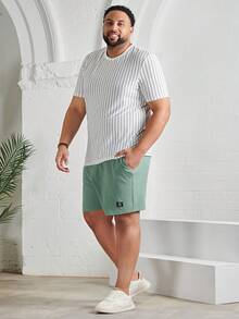 Manfinity Men Plus Striped Print Tee & Shorts - Multicolor - View 5