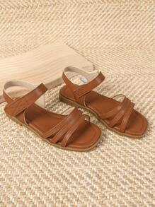 Girls Open Toe Hook-and-loop Fastener Design Ankle Strap Sandals, Elegant Outdoor Flat Sandals