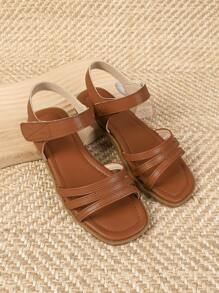 Girls Open Toe Hook-and-loop Fastener Design Ankle Strap Sandals, Elegant Outdoor Flat Sandals