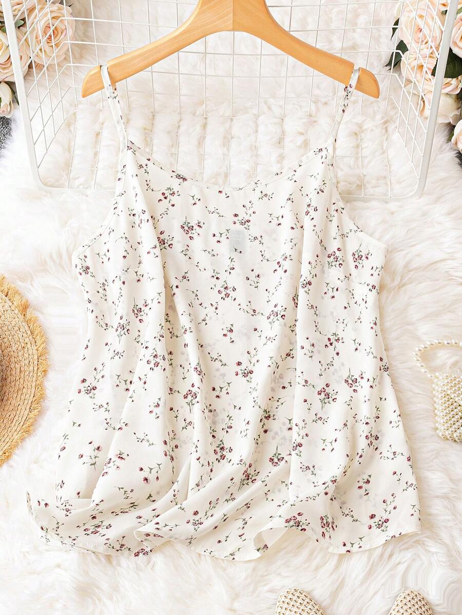 SHEIN Clasi Áo hai dây Plus Size Họa tiết hoa Boho - Màu be - Xem 1