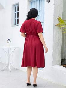 Đầm Plus Size màu trơn Thanh lịch - Đỏ - Xem 2