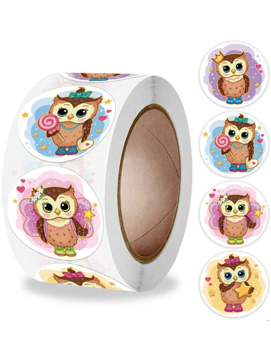 500 piezas/rollo con patrón de búho clasificado dulce multipropósito Pegatina para DIY Decoración - Multicolor - Ver 1