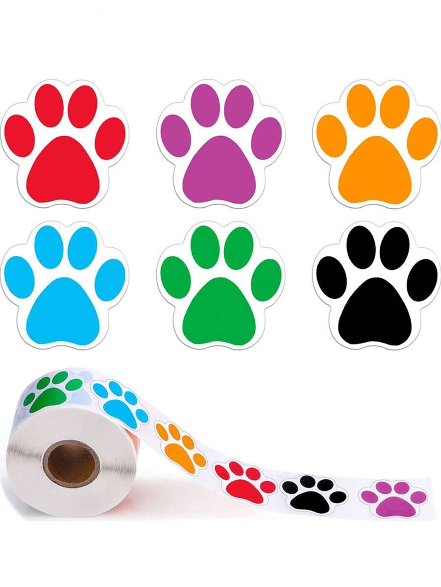 500pcs Cartoon Paw Print Reward Stickers - Multicolor - View 1