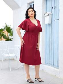 Đầm Plus Size màu trơn Thanh lịch - Đỏ - Xem 4