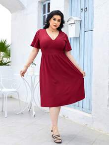 Đầm Plus Size màu trơn Thanh lịch - Đỏ - Xem 5