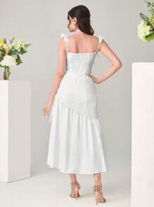 Modelyn 荷葉邊前收褶不對稱下擺連衣裙不附腰帶 - 白色 - 查看 4