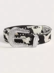 1 chiếc thắt lưng đính đá trang trí hình con bò theo phong cách phương Tây dành cho nữ - Đen và trắng - Xem 1