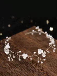 Faux Pearl & Flower Decor Bridal Headwear Elegant Tiaras Valentine's Day Accessories - Silver - View 2