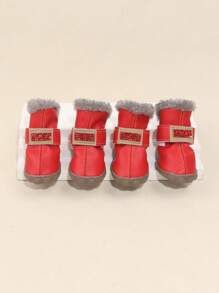 4 piezas De zapatos para mascotas con decoración de diamantes de imitación para perros y gatos para clima frío - Rojo - Ver 1