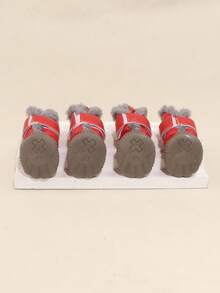 4 piezas De zapatos para mascotas con decoración de diamantes de imitación para perros y gatos para clima frío - Rojo - Ver 3