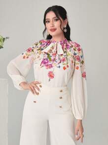 Modelyn Áo sơ mi nữ Uốn nếp Hoa Thanh lịch - Nhiều màu - Xem 2