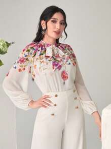 Modelyn Áo sơ mi nữ Uốn nếp Hoa Thanh lịch - Nhiều màu - Xem 4