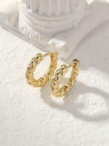2入組扭結設計圓耳環 - 金黃色 - 查看 1