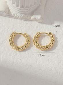 2入組扭結設計圓耳環 - 金黃色 - 查看 4