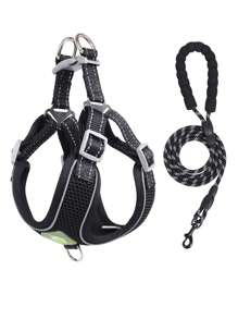 1入組反光寵物背帶和1条皮带適用於狗狗適用於戶外 - 黑色 - 查看 2