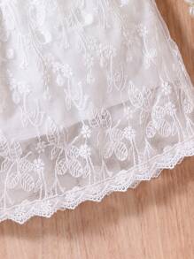 SHEIN Vestido Con Ribete De Volantes Para Bebé Niña Con Gorro - Blanco - Ver 4