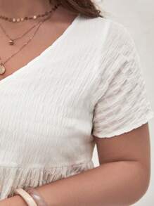 SHEIN Frenchy Đầm Plus Size màu trơn Dễ thương - trắng - Xem 6