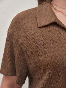 SHEIN Frenchy Plus Solid Button Front Top & Skirt - Coffee Brown - View 2