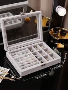 1pc Jewelry Storage Box, Grey Ring Box, Earring Organizer, For Household - Grey - View 2