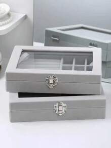 1pc Jewelry Storage Box, Grey Ring Box, Earring Organizer, For Household - Grey - View 4