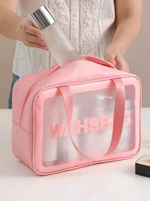 字母圖案化妝包雙把手郵輪必備 - 粉色 - 查看 2