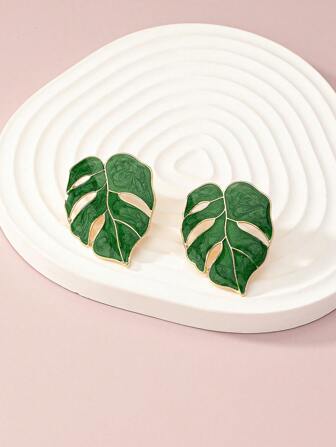 2入組樹葉設計耳釘