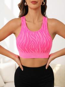 Yoga Trendy Graphic Print Cut Out Back Sports Tank Top - Hot Pink - View 2