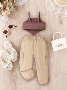 嬰兒蝴蝶和字母圖案頭巾下擺吊帶上衣和翻蓋口袋長褲 - 彩色 - 查看 2