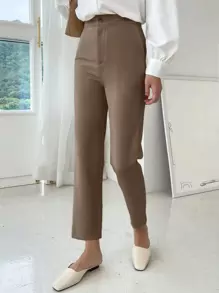 DAZY Quần dài ống côn màu trơn đa năng, quần công sở thường ngày, quần váy nữ - Màu Khaki - Xem 5