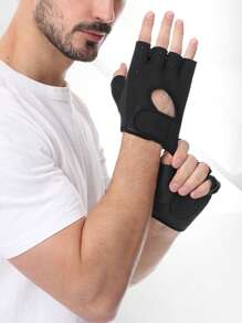 1pair Letter Graphic Cut Out Sports Gloves - Black - View 2