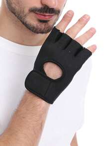 1pair Letter Graphic Cut Out Sports Gloves - Black - View 3