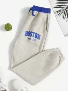 SHEIN Jogginghose für Tween Mädchen mit Schriftzug, Farbblock, Kordelzug in der Taille und gekräuseltem Saum mit schrägen Taschen