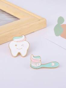 2pcs Cartoon Tooth & Toothbrush Brooch - Multicolor - View 2