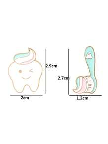 2pcs Cartoon Tooth & Toothbrush Brooch - Multicolor - View 3