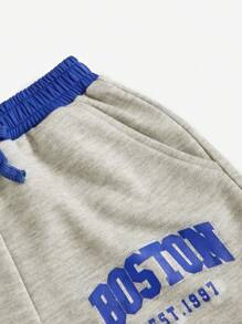 SHEIN Jogginghose für Tween Mädchen mit Schriftzug, Farbblock, Kordelzug in der Taille und gekräuseltem Saum mit schrägen Taschen