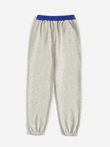 SHEIN Jogginghose für Tween Mädchen mit Schriftzug, Farbblock, Kordelzug in der Taille und gekräuseltem Saum mit schrägen Taschen