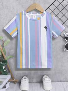 SHEIN Young Boy Striped & Palm Tree Print Tee - Multicolor - View 1