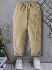 SHEIN Toddler Boys Letter Pattern Slant Pocket Trousers - Khaki - View 1