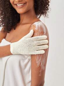 SHEIN Basic living 2pcs Exfoliating Shower Bath Gloves for Shower/Spa/Massage and Body Scrubs - Beige - View 5