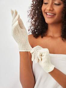 SHEIN Basic living 2pcs Exfoliating Shower Bath Gloves for Shower/Spa/Massage and Body Scrubs - Beige - View 8